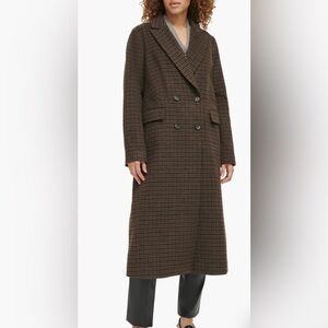 Levi's Houndstooth Check Double Breasted Long Coat Size Large